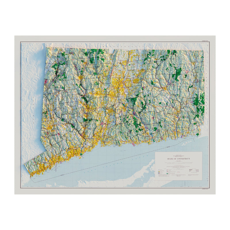 Connecticut 1974 Shaded Relief Map - Muir Way - Vintage Relief