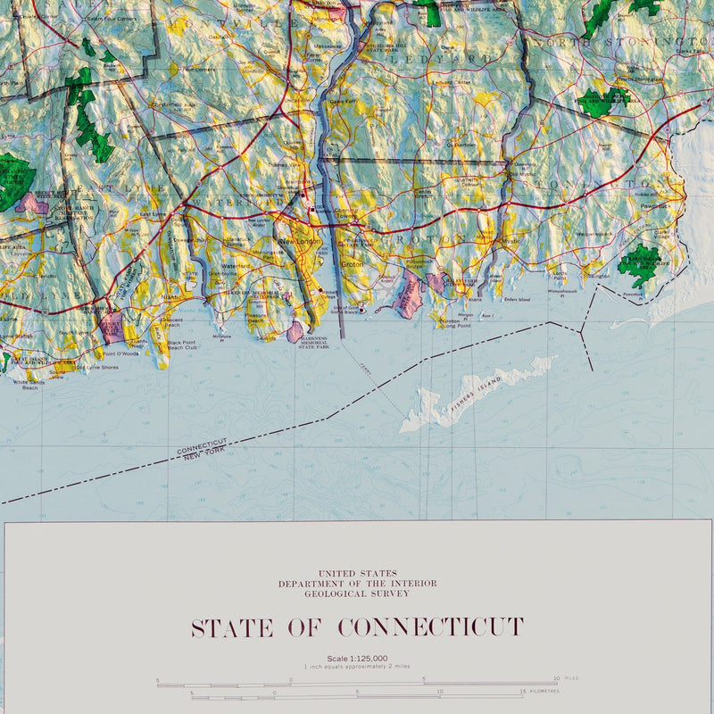 Connecticut 1974 Shaded Relief Map - Muir Way - Vintage Relief