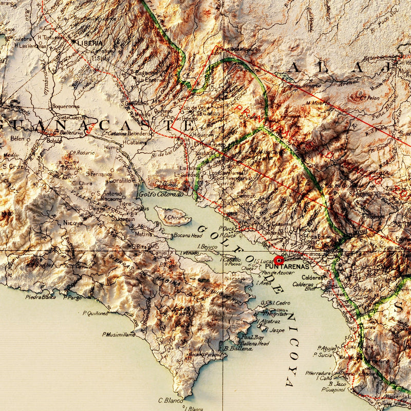 Costa Rica 1903 Shaded Relief Map - Muir Way - Vintage Relief