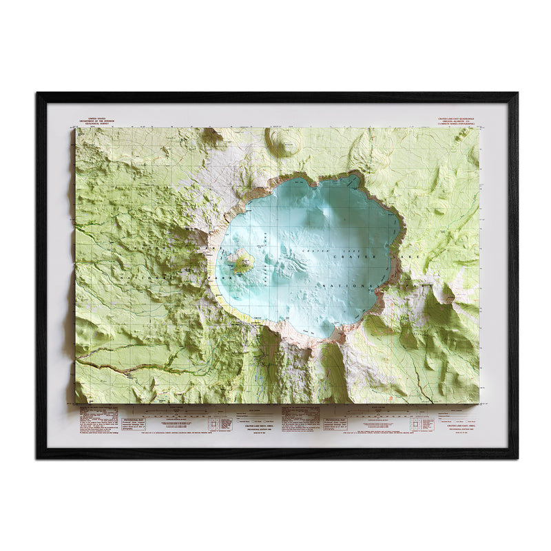 Crater Lake 1985 Shaded Relief Map - Muir Way - Vintage Relief