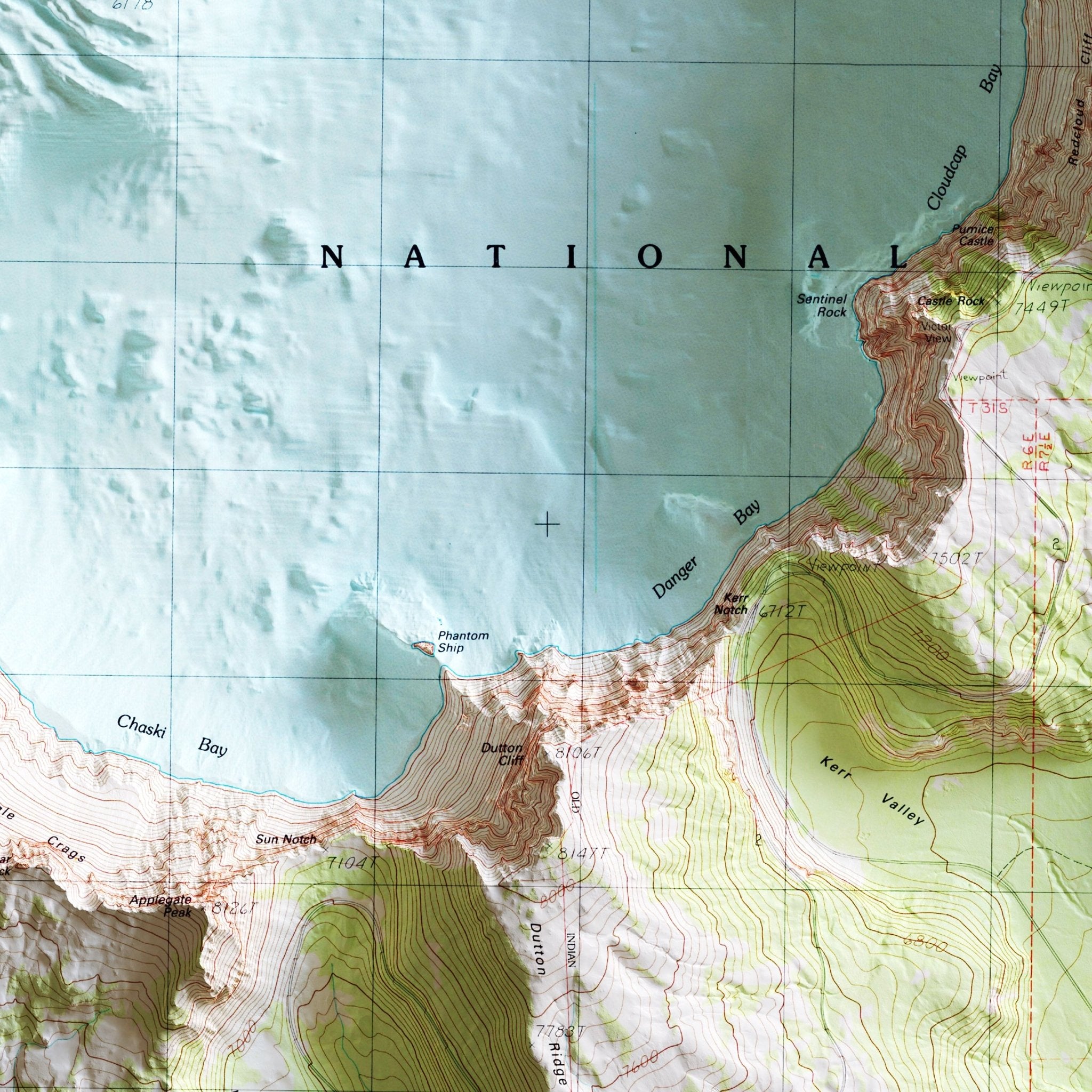 Crater Lake 1985 Shaded Relief Map - Muir Way - Vintage Relief