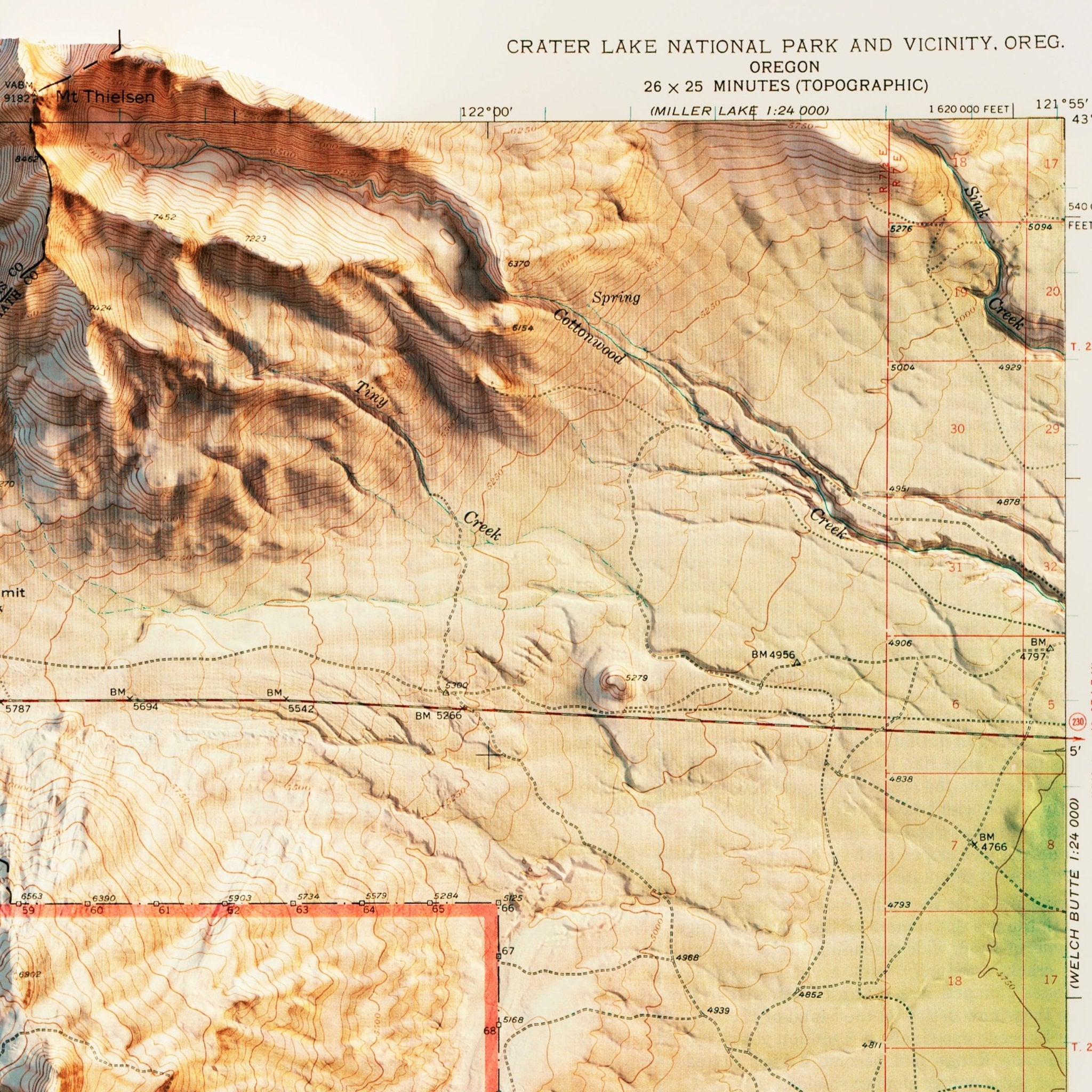 Crater Lake 1956 Shaded Relief Map - Muir Way - Vintage Relief