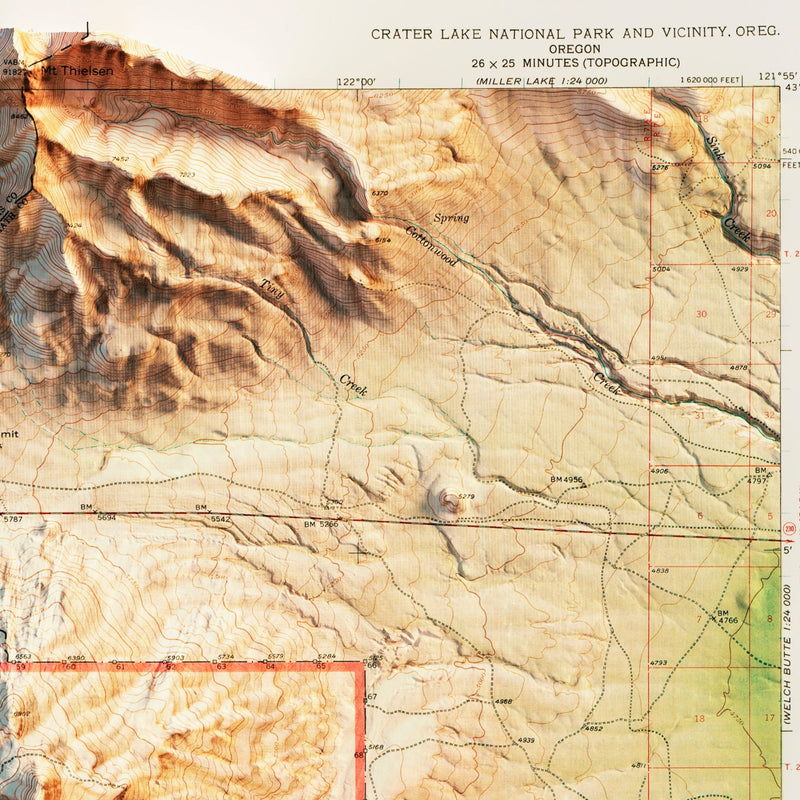 Crater Lake 1956 Shaded Relief Map - Muir Way - Vintage Relief