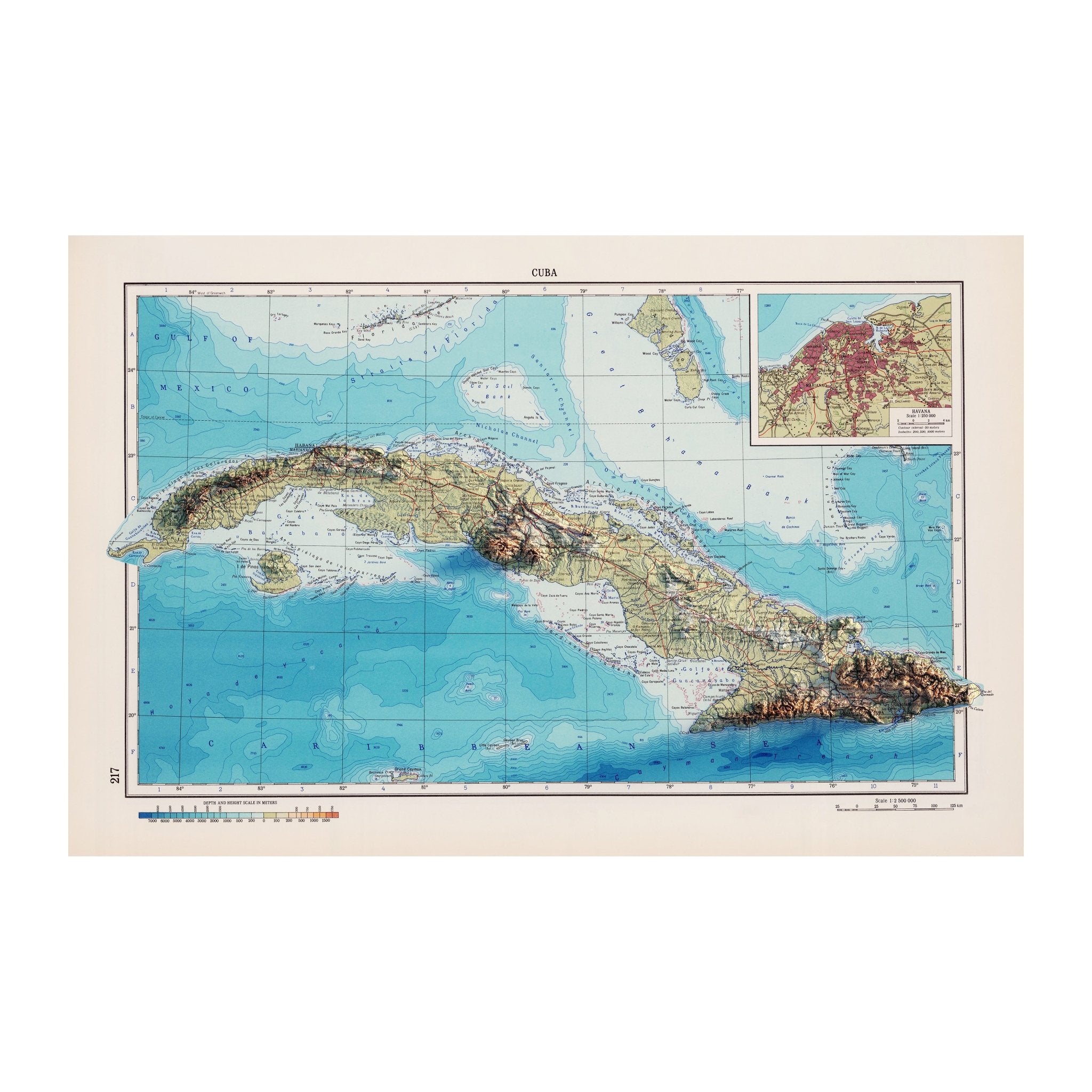 Cuba 1967 Shaded Relief Map - Muir Way - Vintage Relief