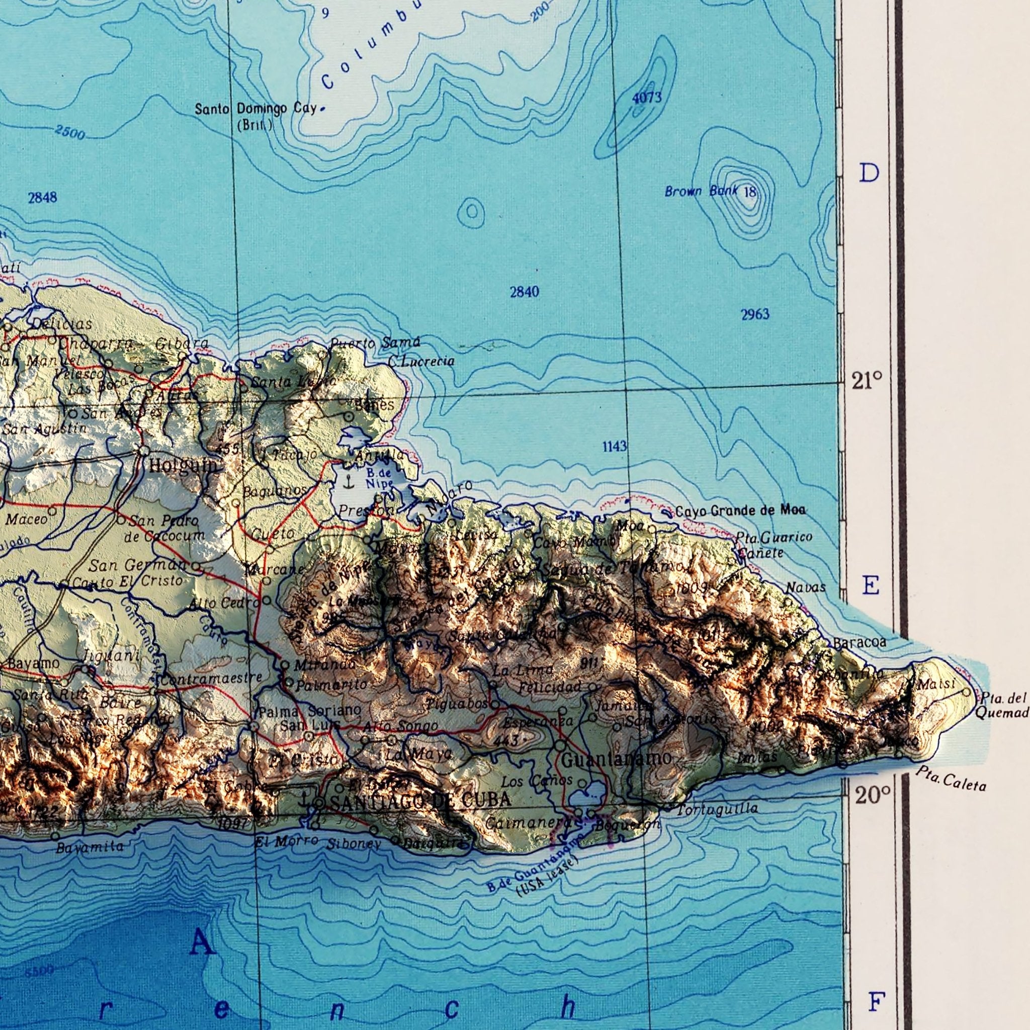 Cuba 1967 Shaded Relief Map - Muir Way - Vintage Relief