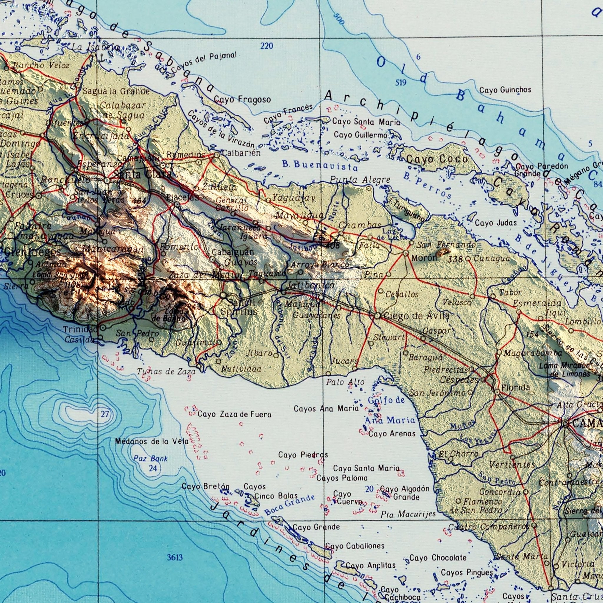 Cuba 1967 Shaded Relief Map - Muir Way - Vintage Relief