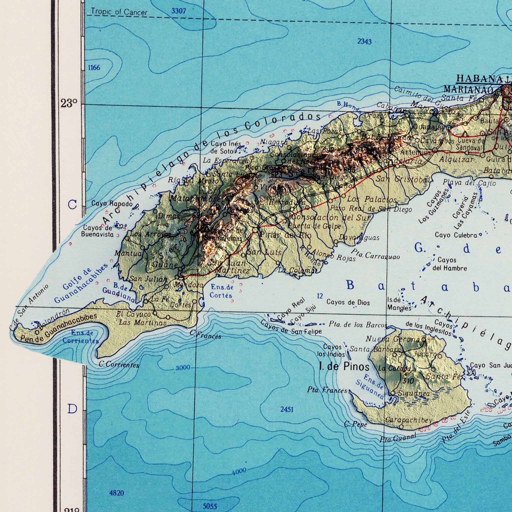 Cuba 1967 Shaded Relief Map - Muir Way - Vintage Relief