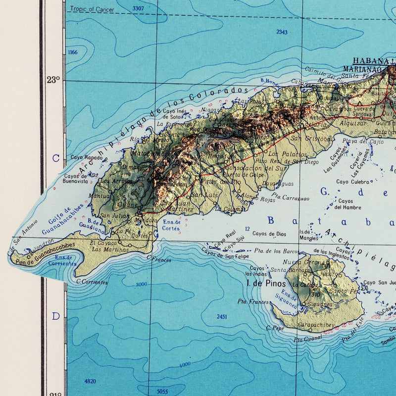 Cuba 1967 Shaded Relief Map - Muir Way - Vintage Relief
