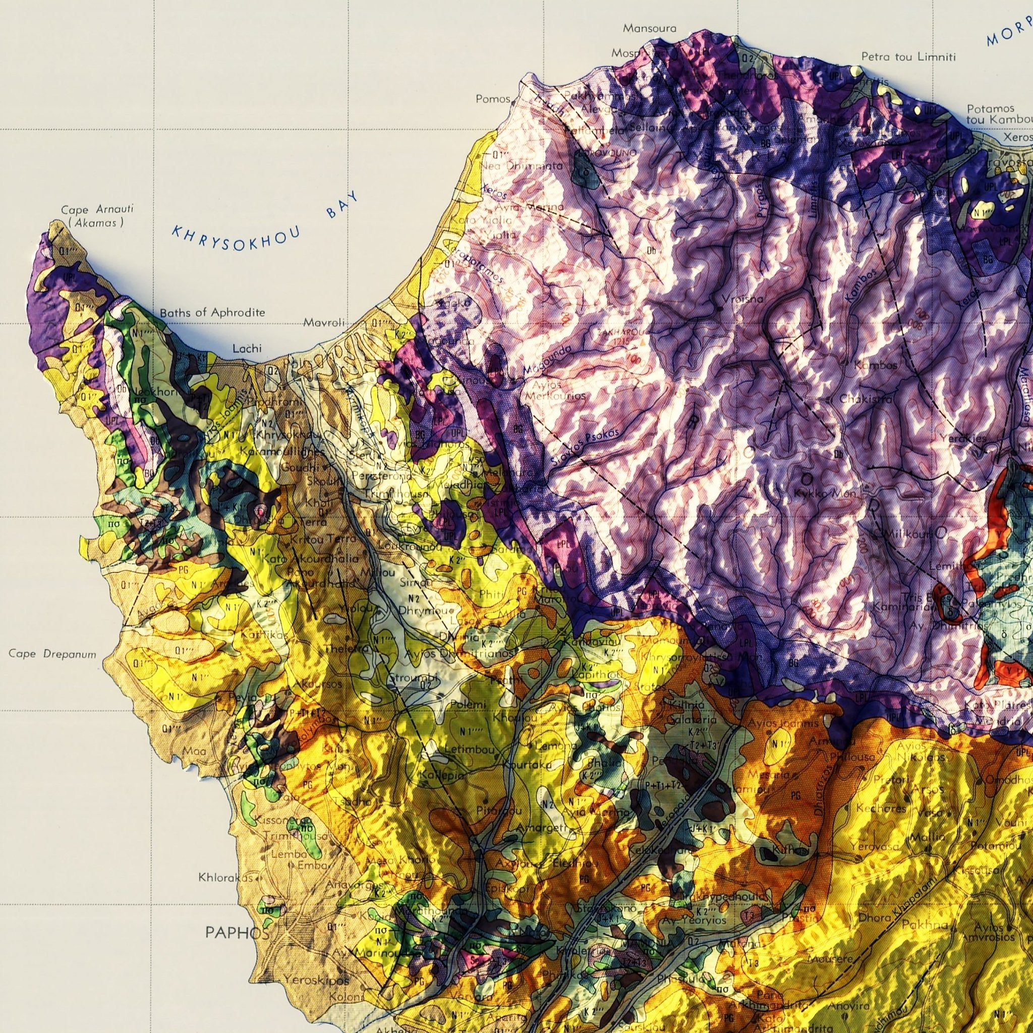 Cyprus 1979 Shaded Relief Map - Muir Way - Vintage Relief
