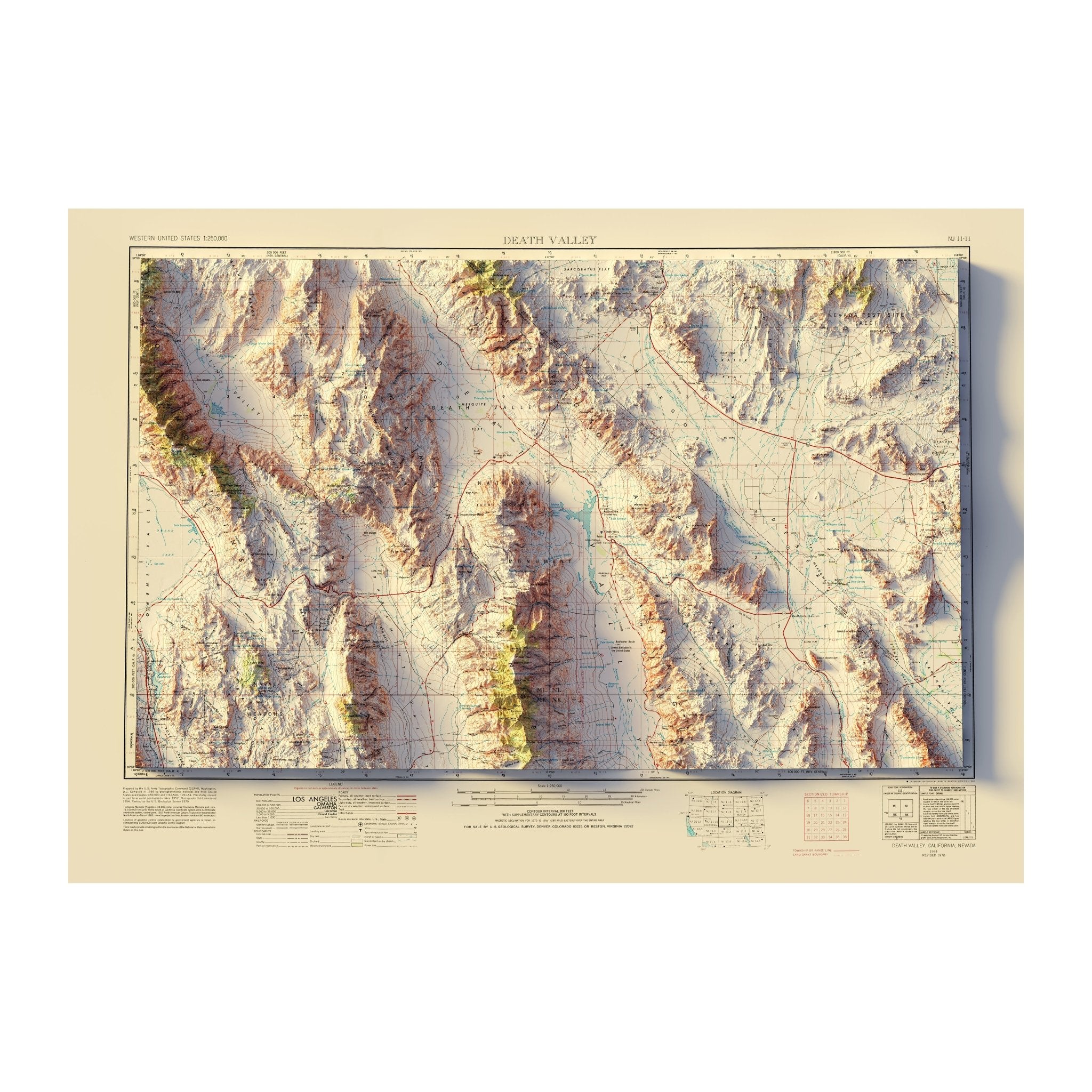 Death Valley National Park 1954 Shaded Relief Map - Muir Way - Vintage Relief