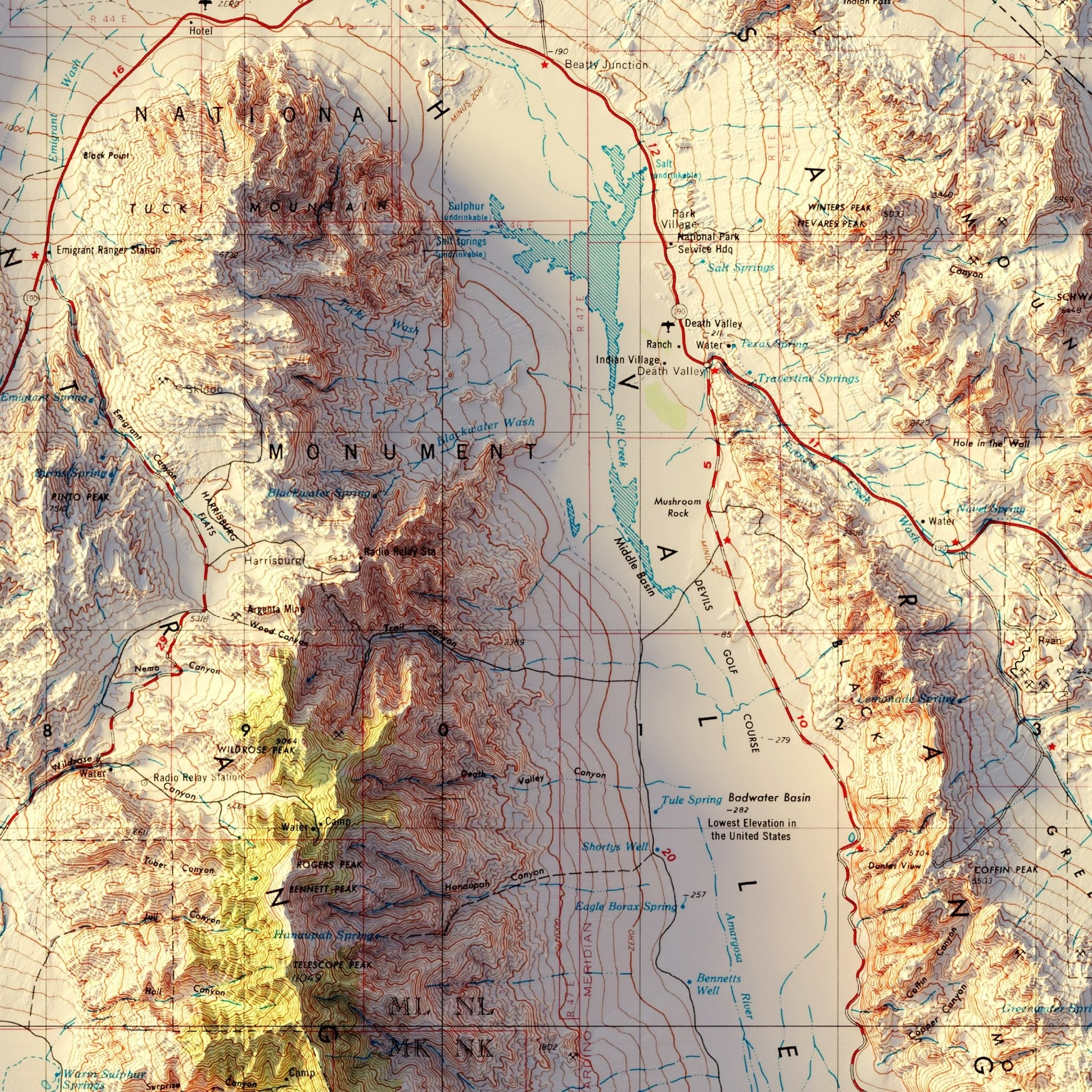 Death Valley National Park 1954 Shaded Relief Map - Muir Way - Vintage Relief