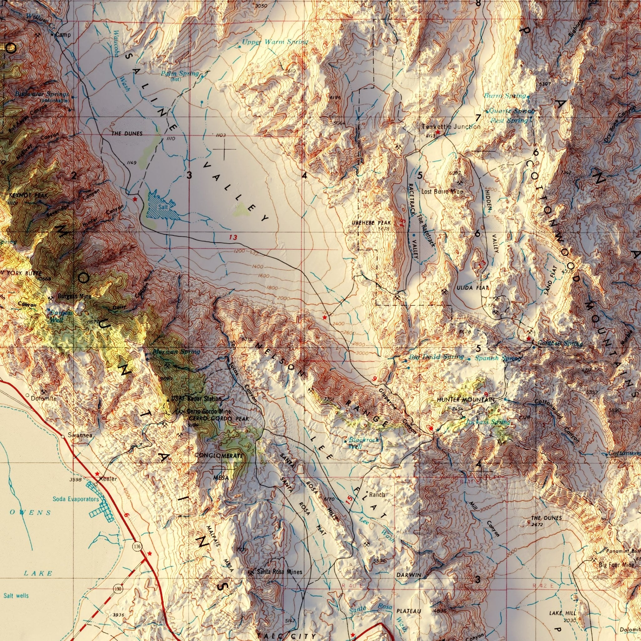 Death Valley National Park 1954 Shaded Relief Map - Muir Way - Vintage Relief