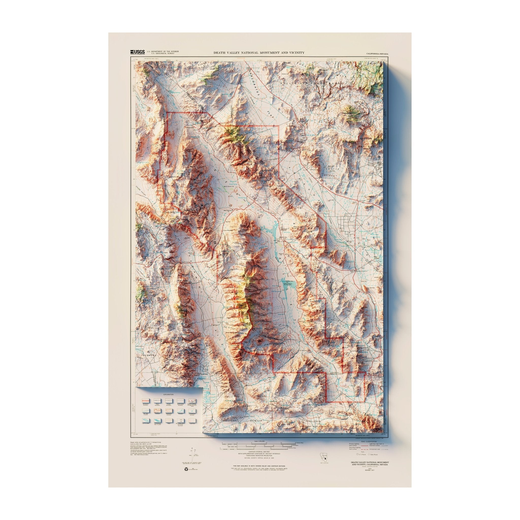 Death Valley 1977 Shaded Relief Map - Muir Way - Vintage Relief