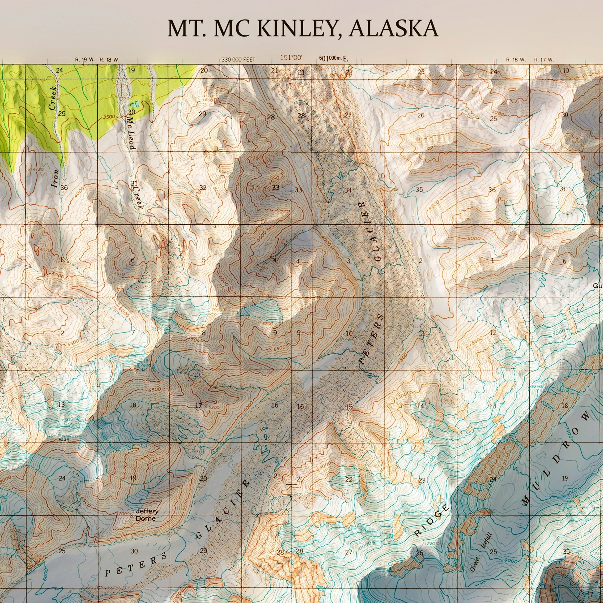 Denali, AK 1954 Shaded Relief Map - Muir Way - Vintage Relief