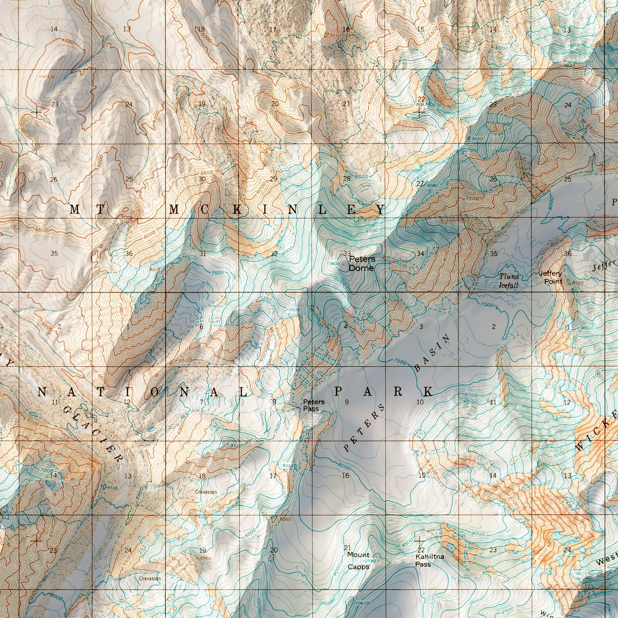 Denali, AK 1954 Shaded Relief Map - Muir Way - Vintage Relief