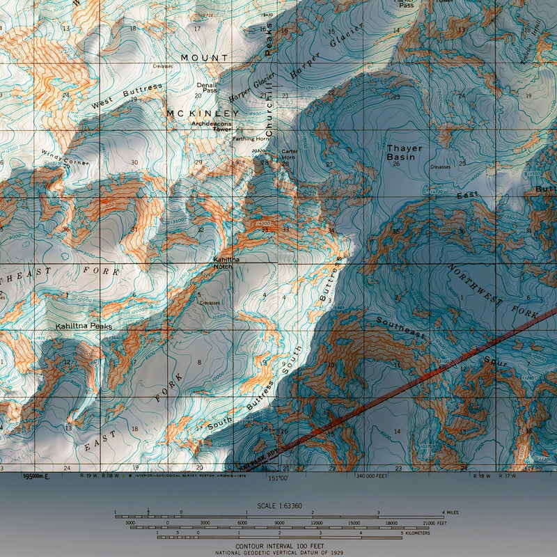 Denali, AK 1954 Shaded Relief Map - Muir Way - Vintage Relief