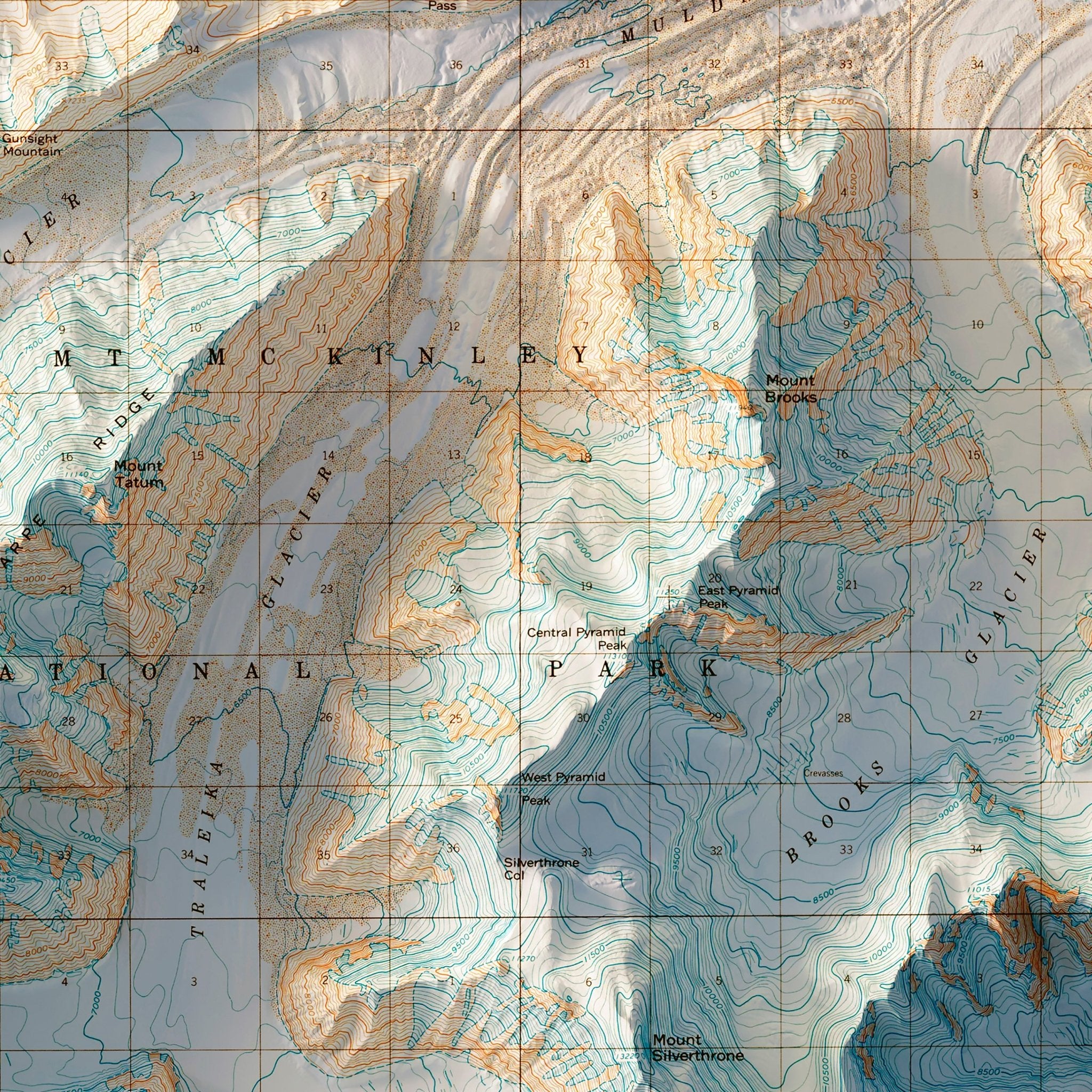 Denali, AK 1954 Shaded Relief Map - Muir Way - Vintage Relief