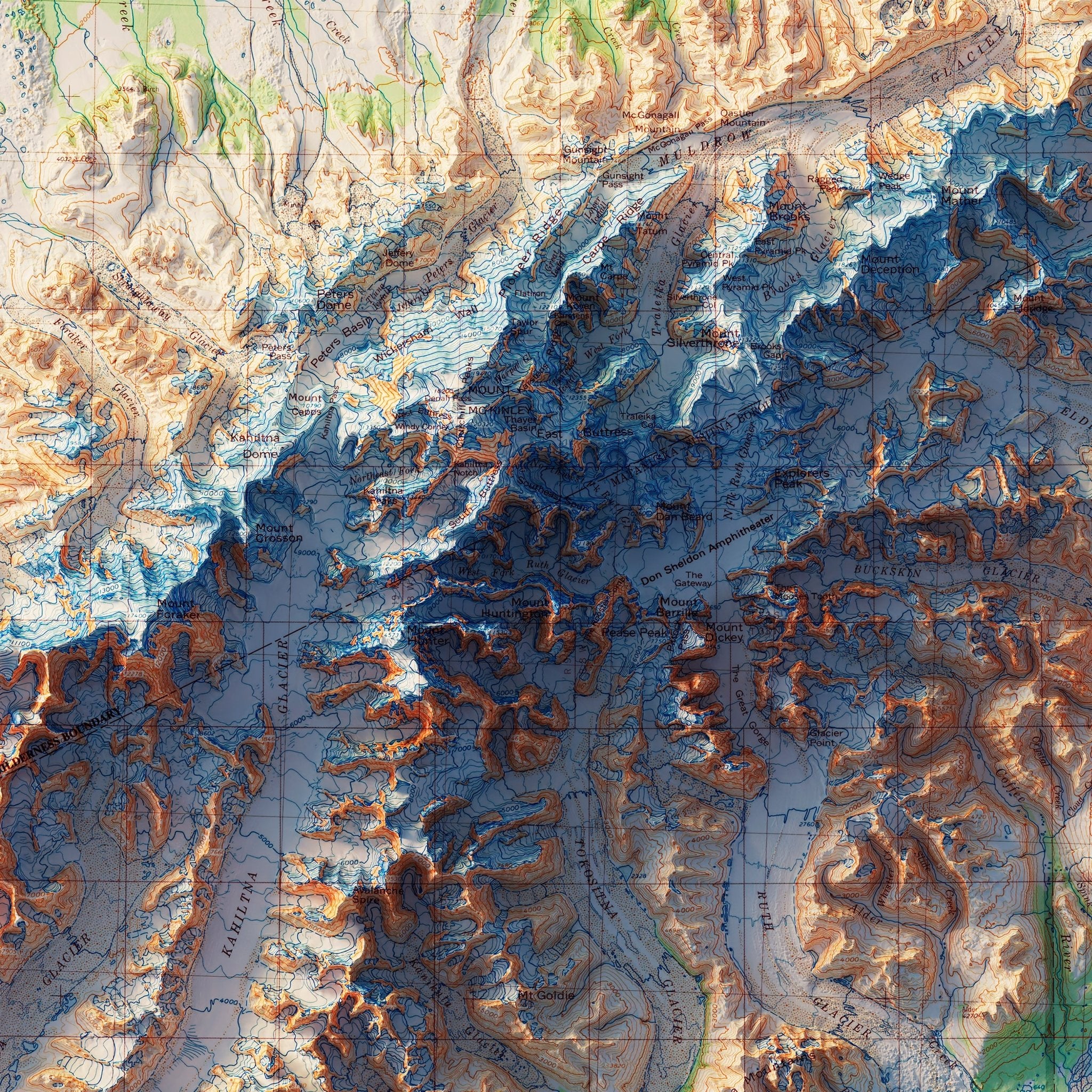 Denali National Park 1986 Shaded Relief Map - Muir Way - Vintage Relief