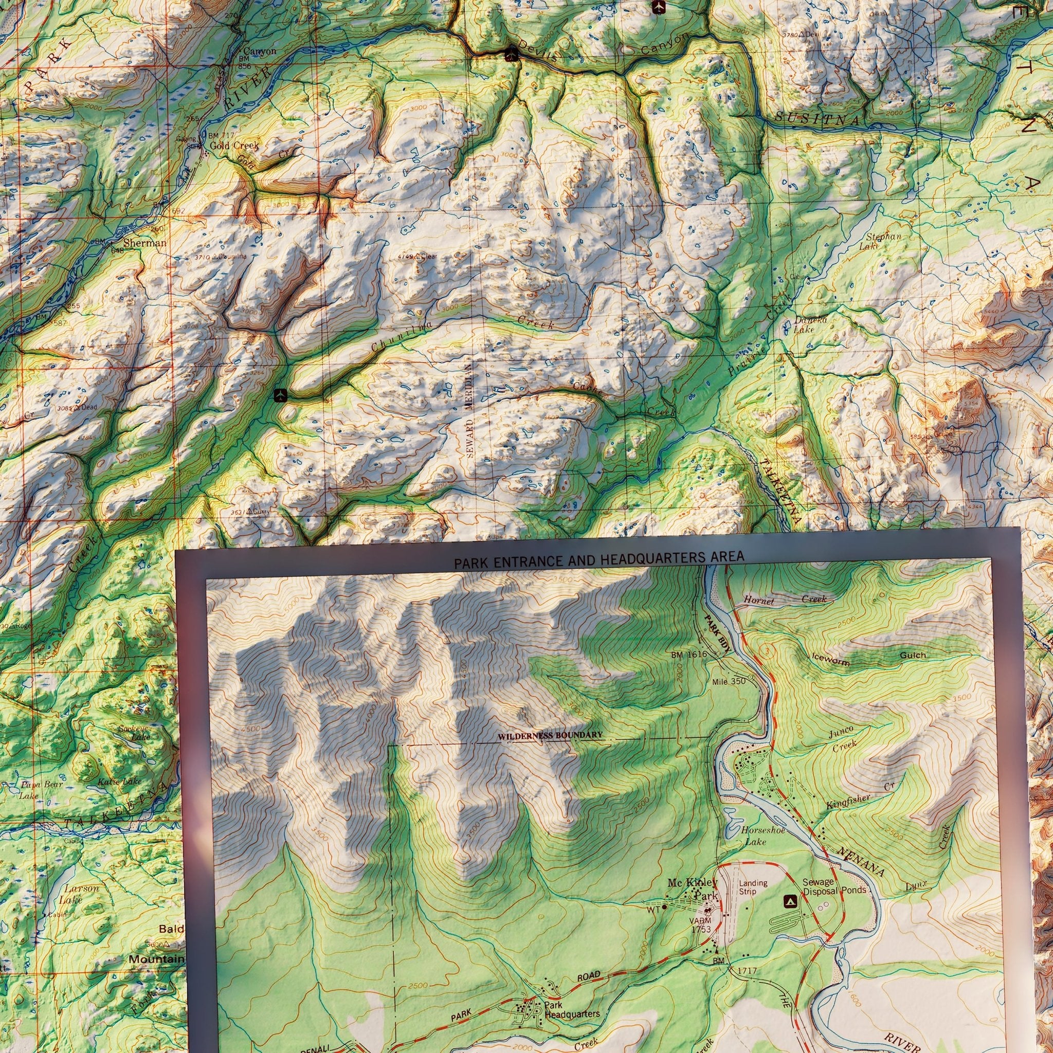 Denali National Park 1986 Shaded Relief Map - Muir Way - Vintage Relief