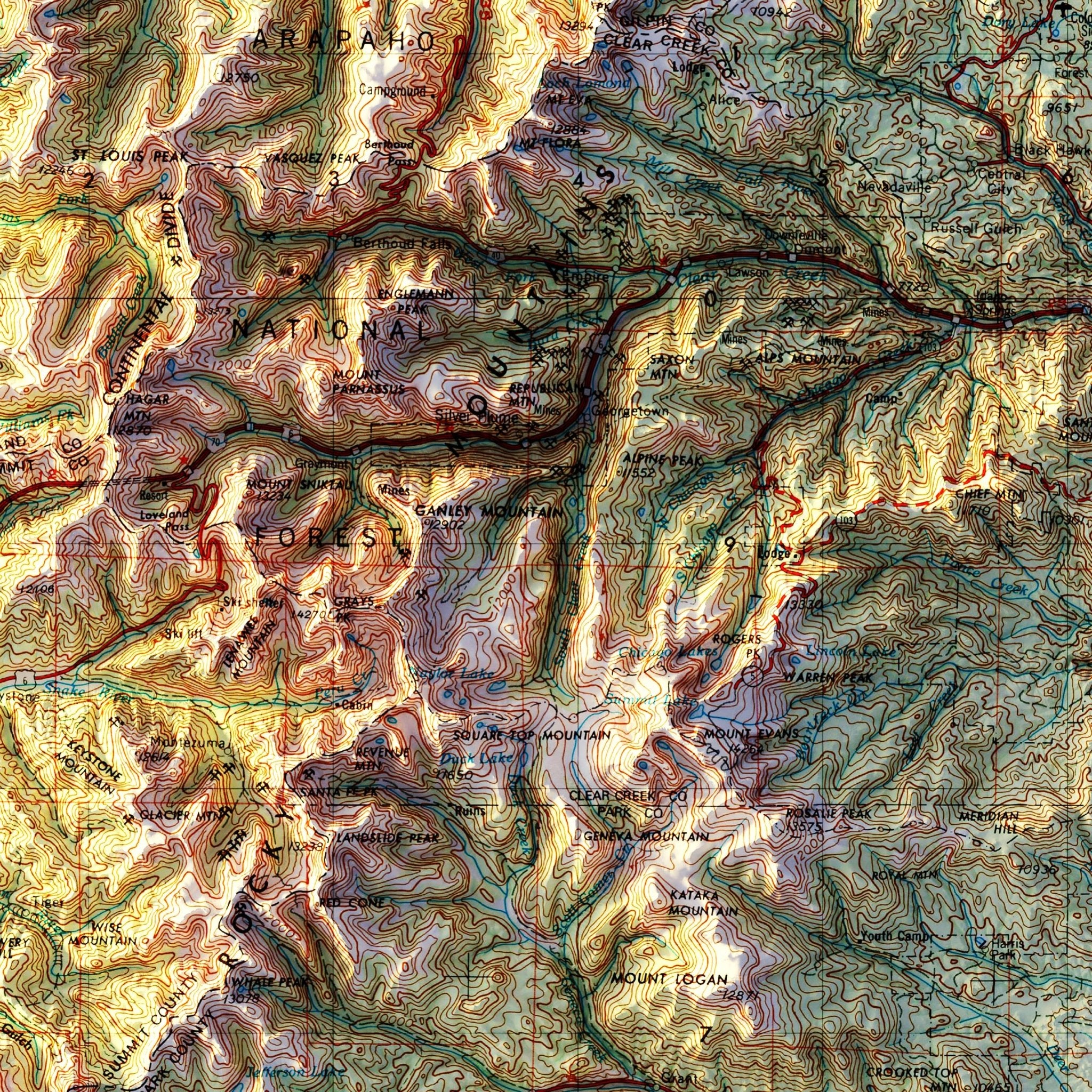 Denver, CO 1953 Shaded Relief Map - Muir Way - Vintage Relief