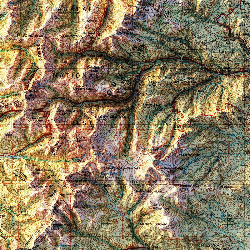 Denver, CO 1953 Shaded Relief Map - Muir Way - Vintage Relief