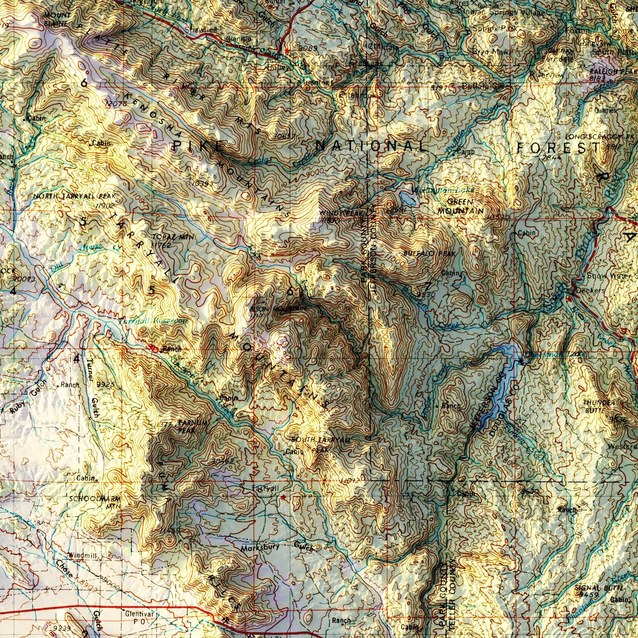 Denver, CO 1953 Shaded Relief Map - Muir Way - Vintage Relief