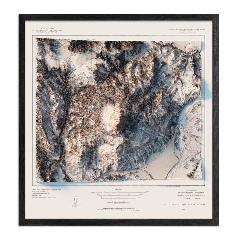 Devils Tower 1954 Shaded Relief Map - Muir Way - Vintage Relief