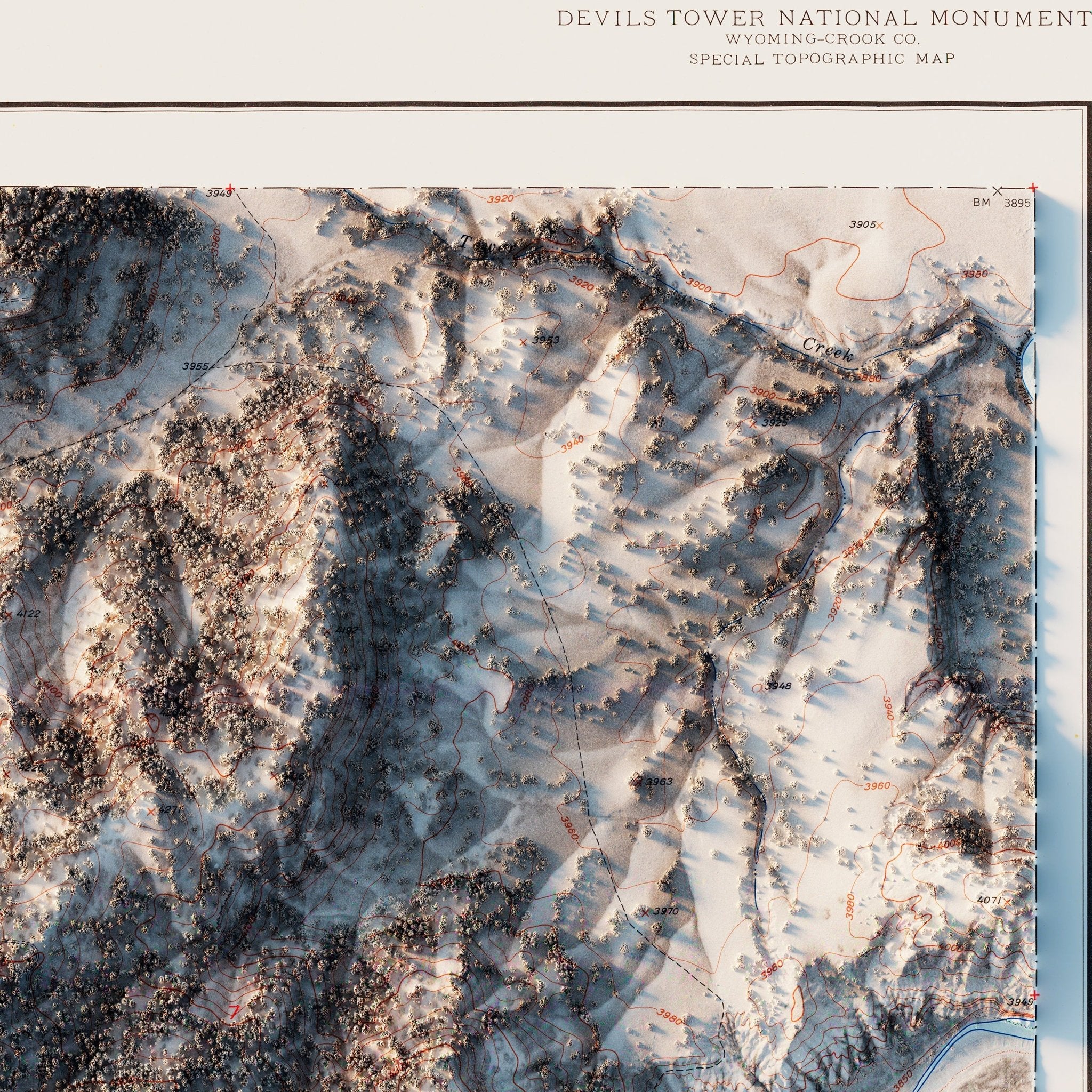 Devils Tower 1954 Shaded Relief Map - Muir Way - Vintage Relief