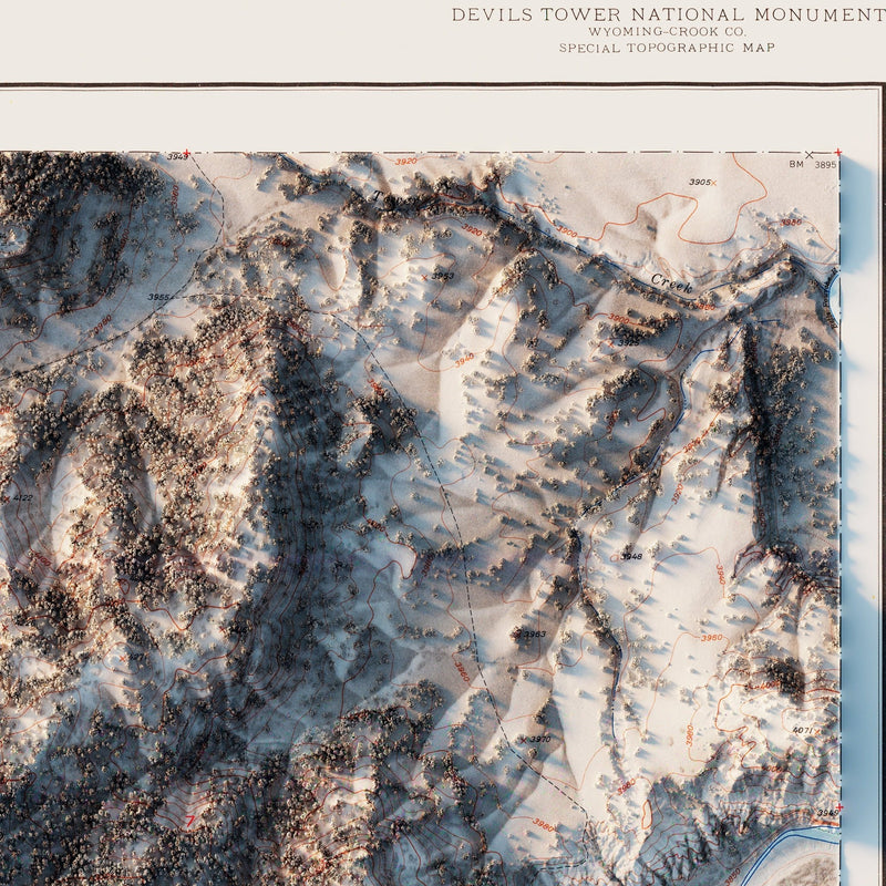 Devils Tower 1954 Shaded Relief Map - Muir Way - Vintage Relief