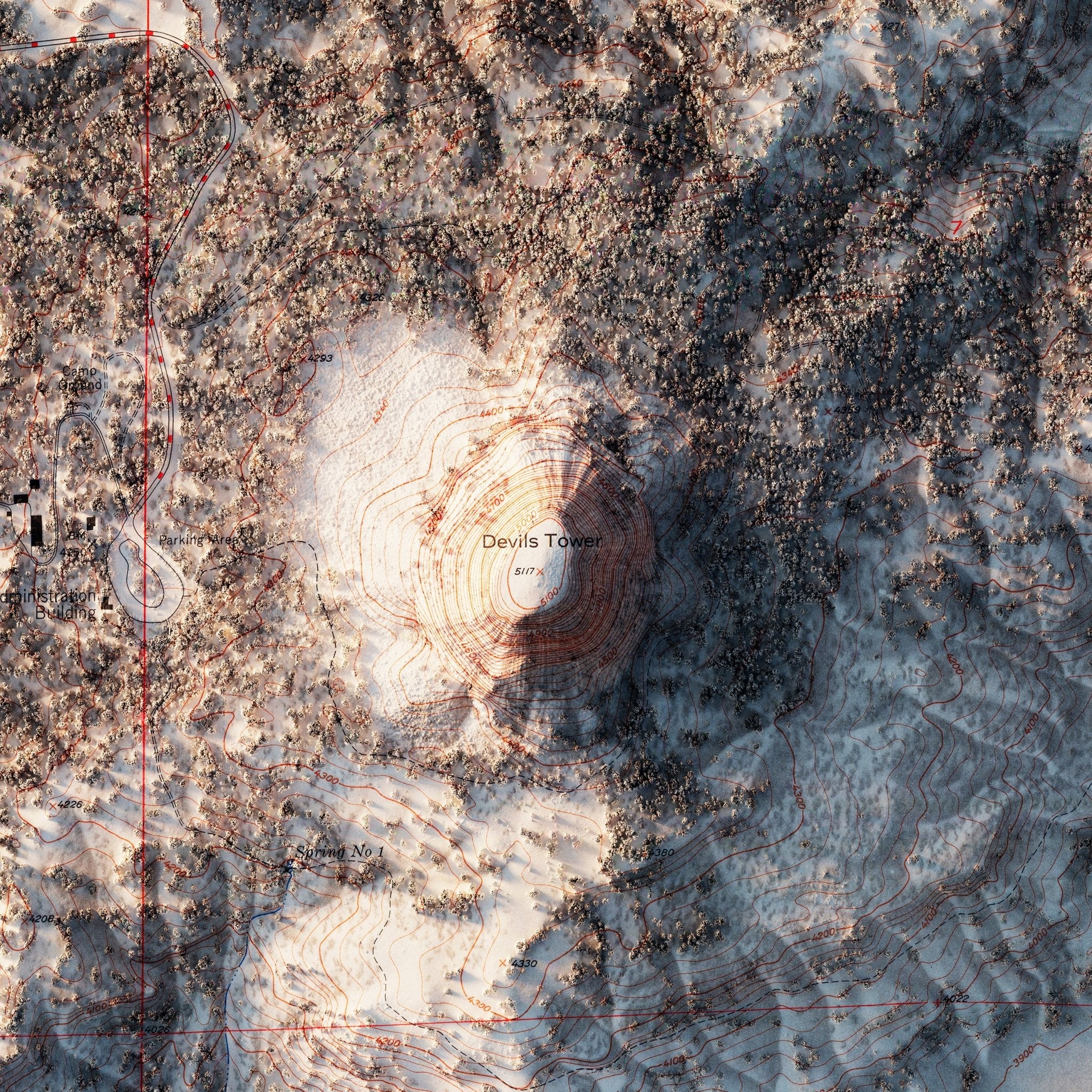 Devils Tower 1954 Shaded Relief Map - Muir Way - Vintage Relief
