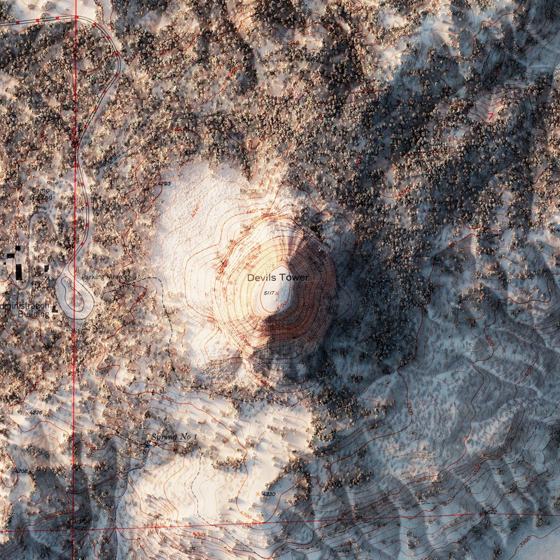 Devils Tower 1954 Shaded Relief Map - Muir Way - Vintage Relief