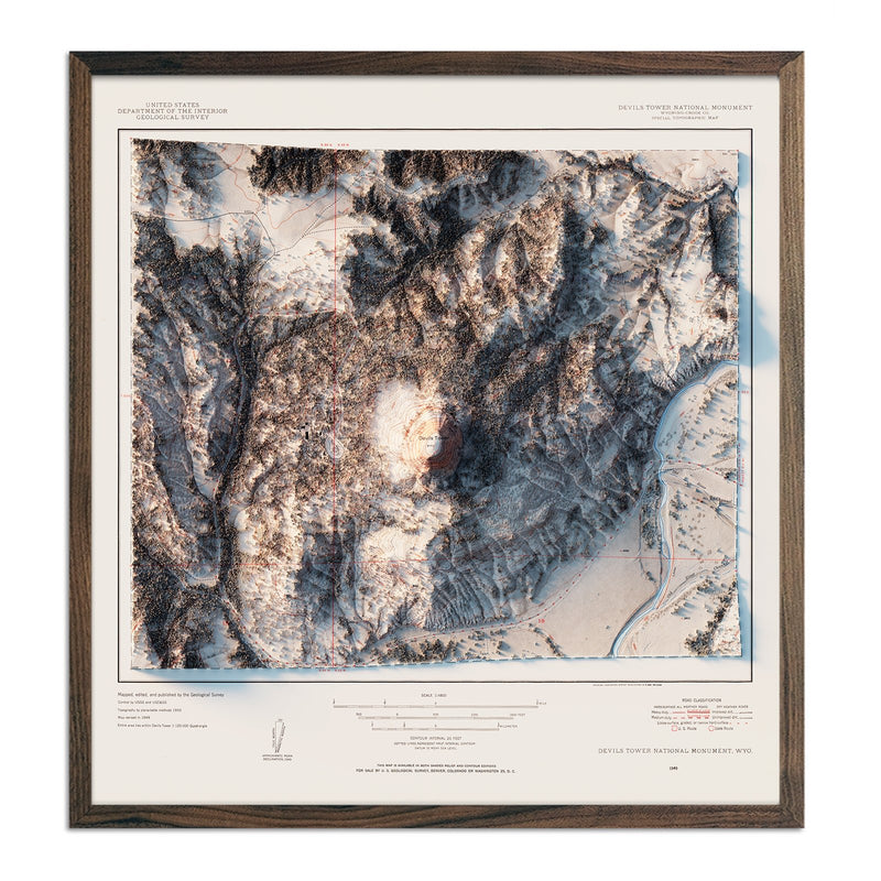 Devils Tower 1954 Shaded Relief Map - Muir Way - Vintage Relief