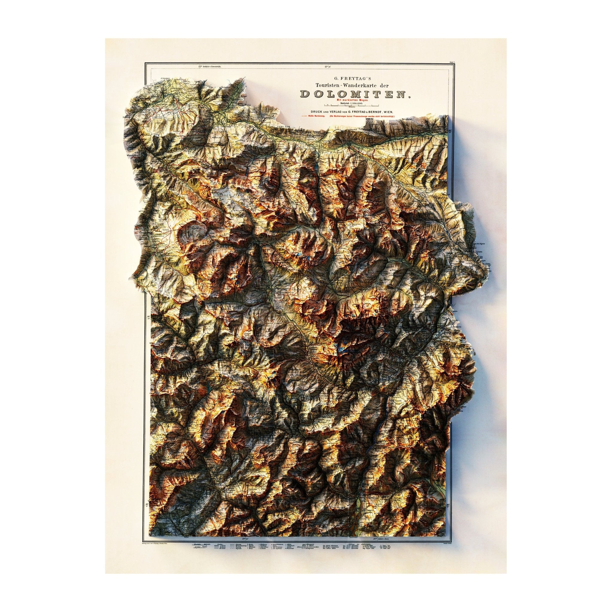 Dolomites 1904 Shaded Relief Map - Muir Way - Vintage Relief