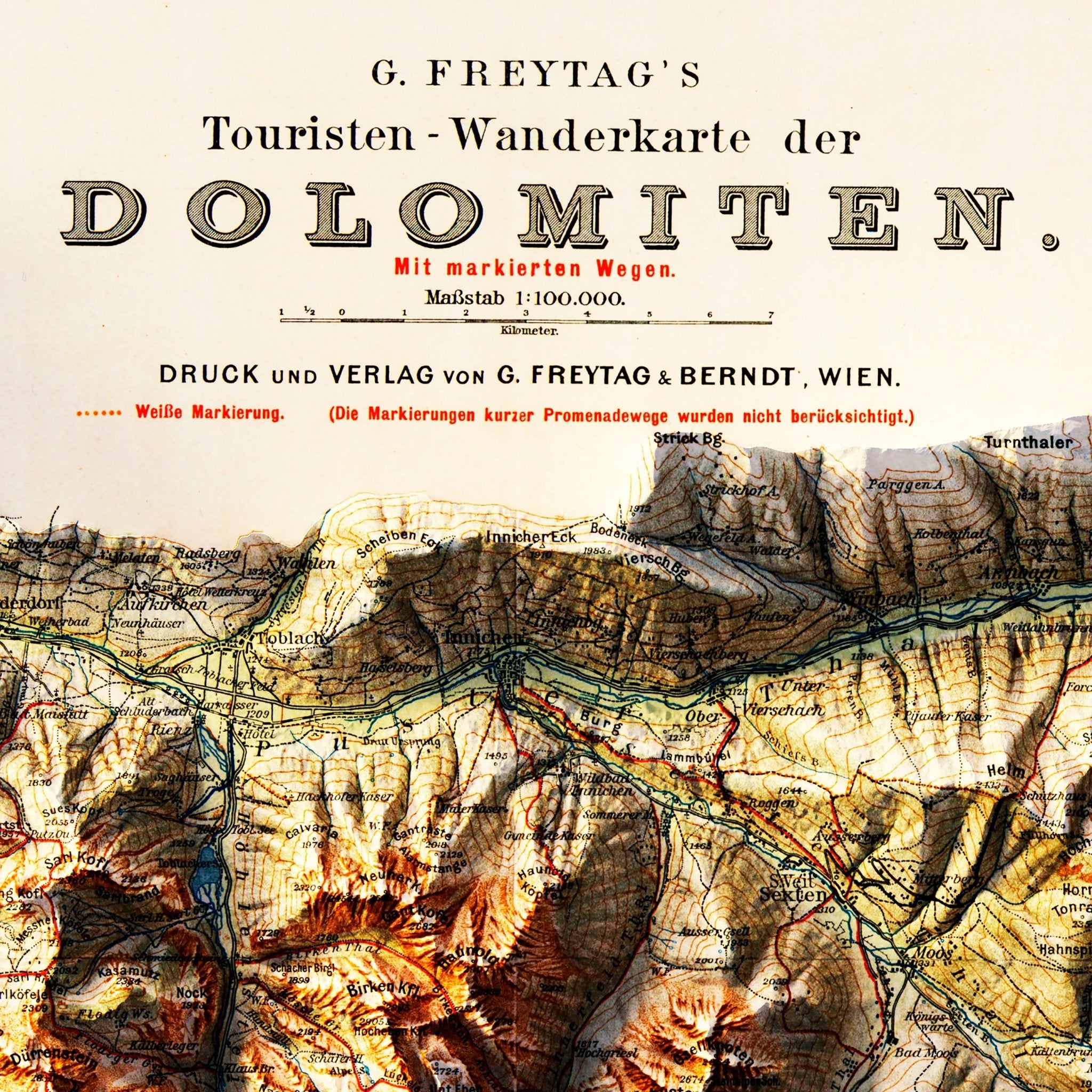 Dolomites 1904 Shaded Relief Map - Muir Way - Vintage Relief