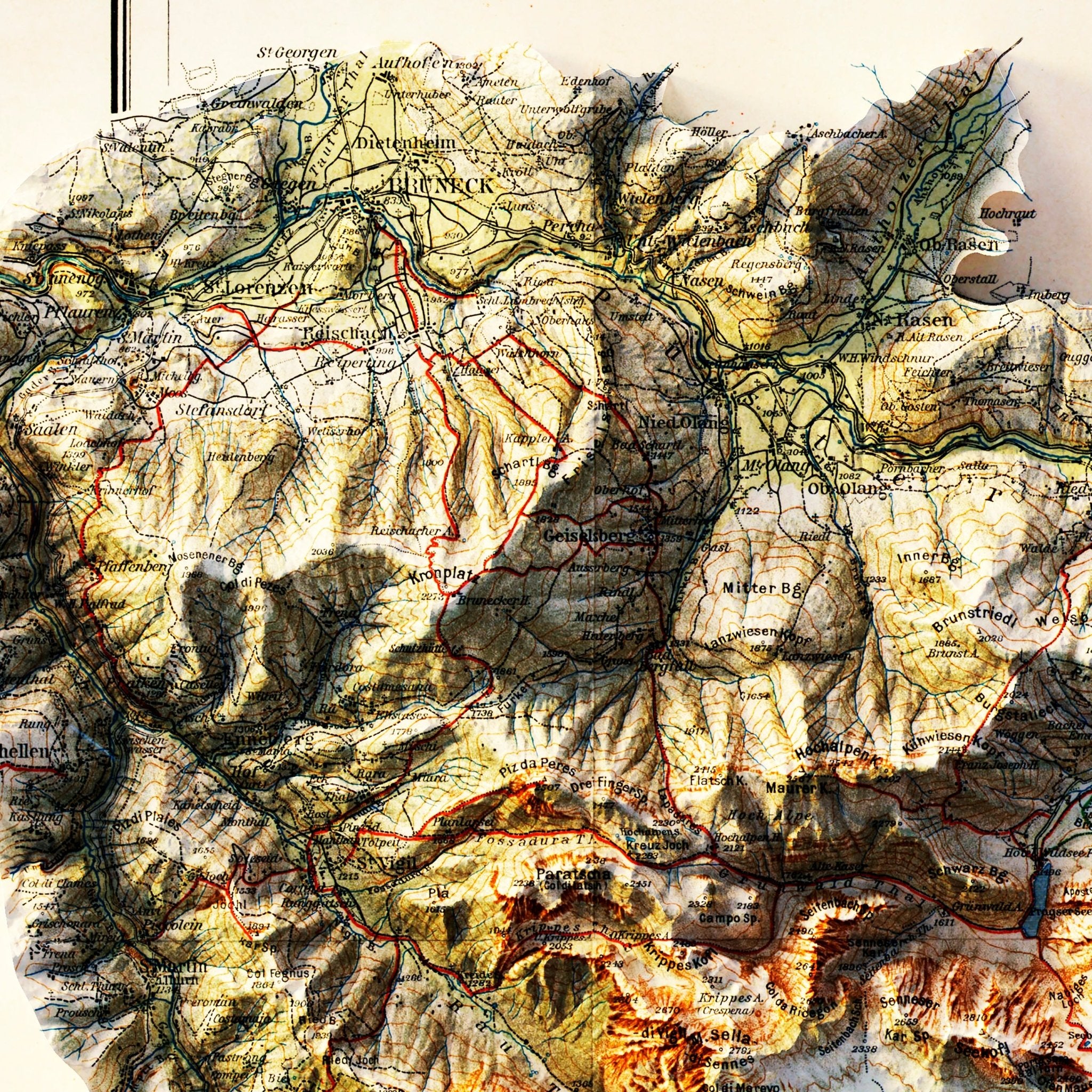 Dolomites 1904 Shaded Relief Map - Muir Way - Vintage Relief