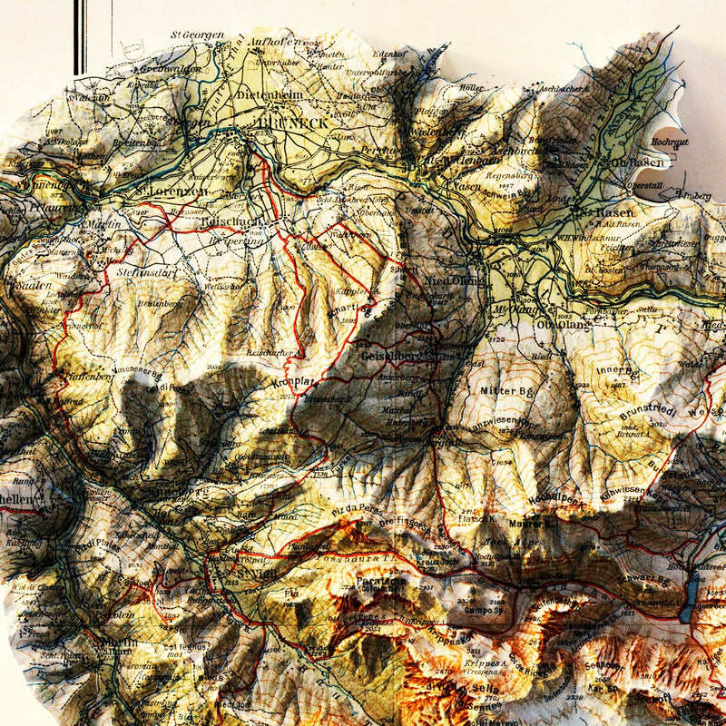 Dolomites 1904 Shaded Relief Map - Muir Way - Vintage Relief