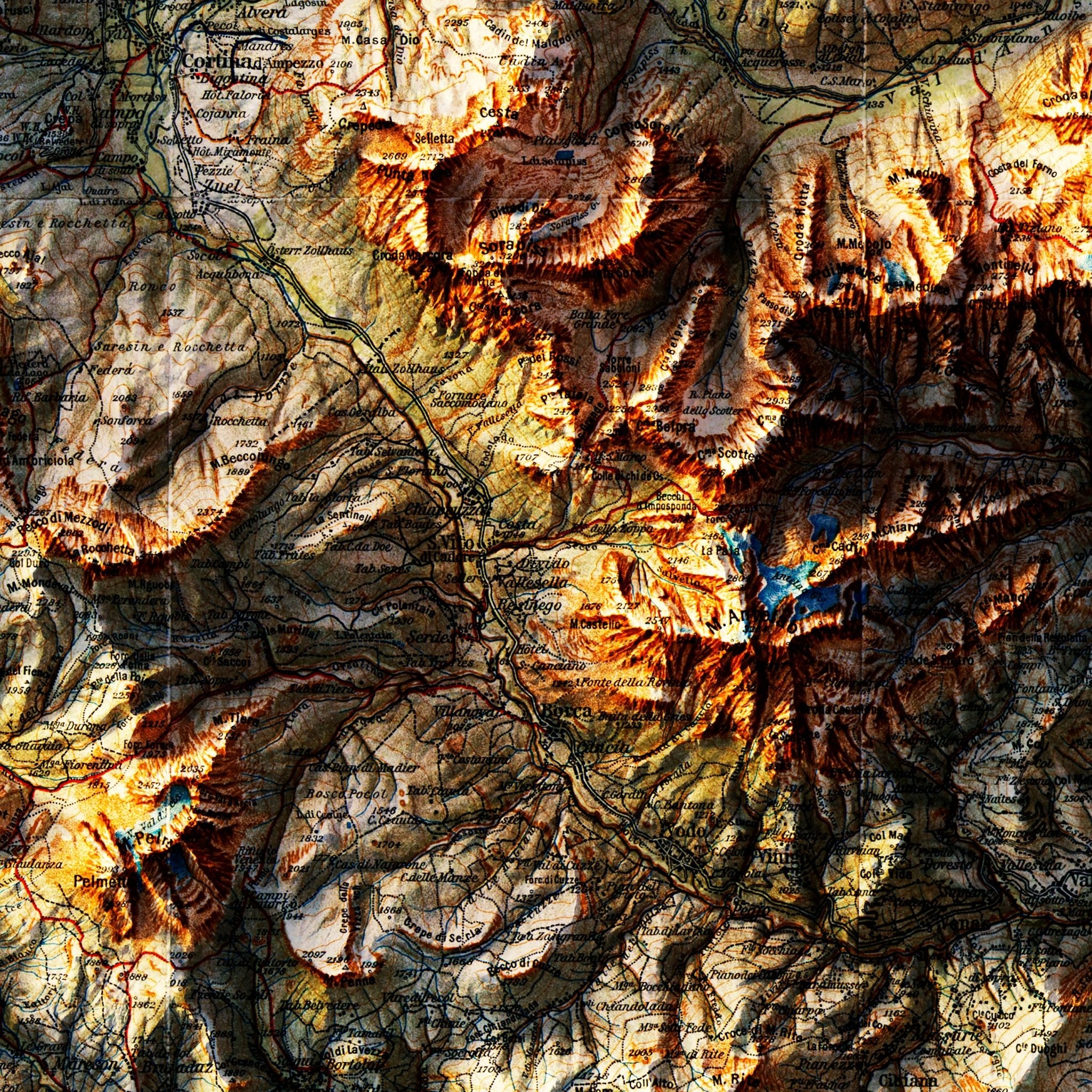 Dolomites 1904 Shaded Relief Map - Muir Way - Vintage Relief