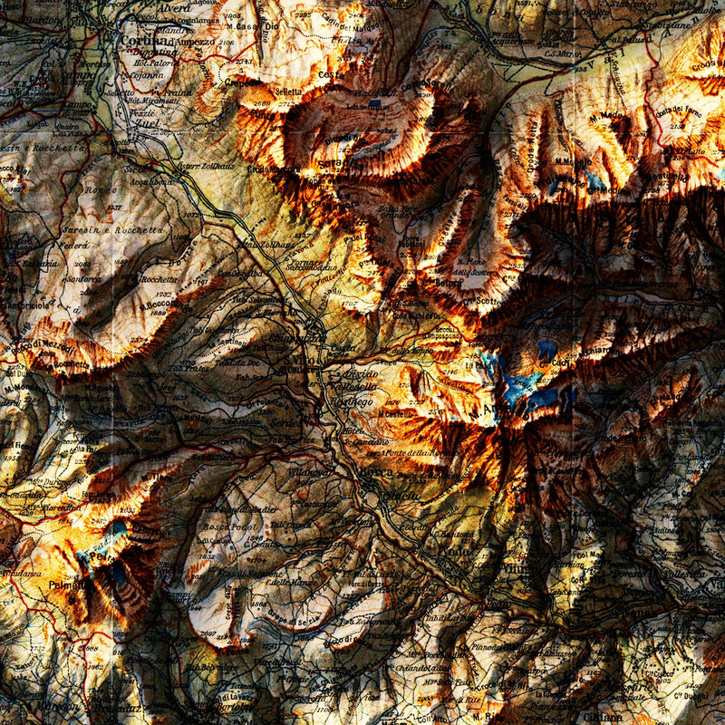 Dolomites 1904 Shaded Relief Map - Muir Way - Vintage Relief
