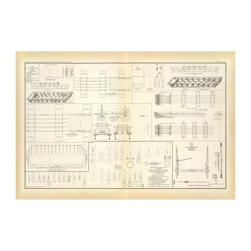 Drawings of Boats, Bridges, Wagons and Projectiles - Muir Way - Vintage Map
