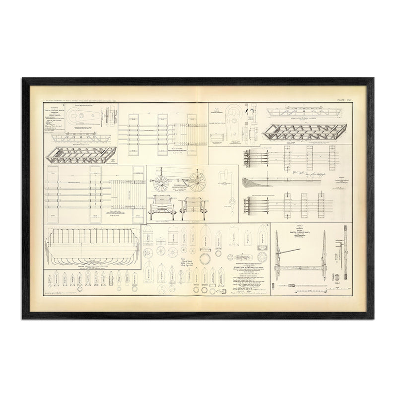 Drawings of Boats, Bridges, Wagons and Projectiles - Muir Way - Vintage Map