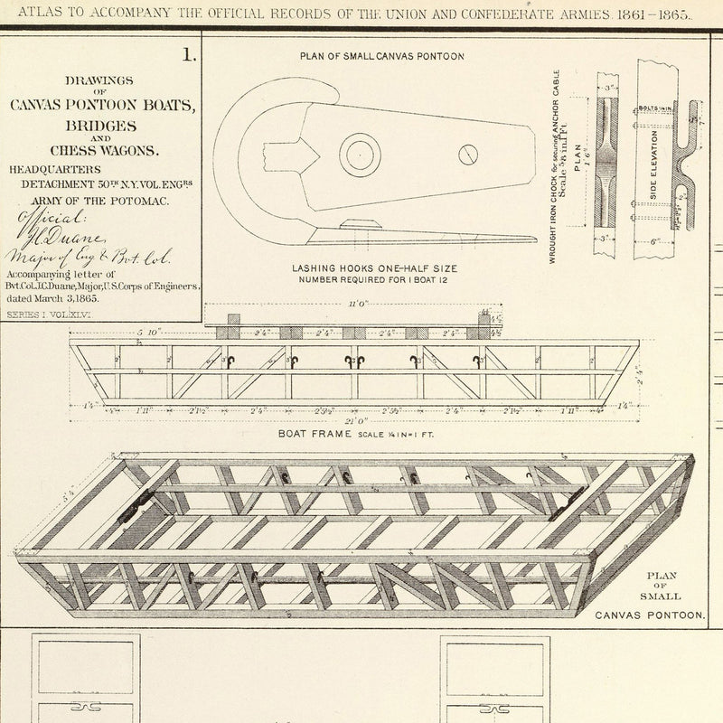 Drawings of Boats, Bridges, Wagons and Projectiles - Muir Way - Vintage Map