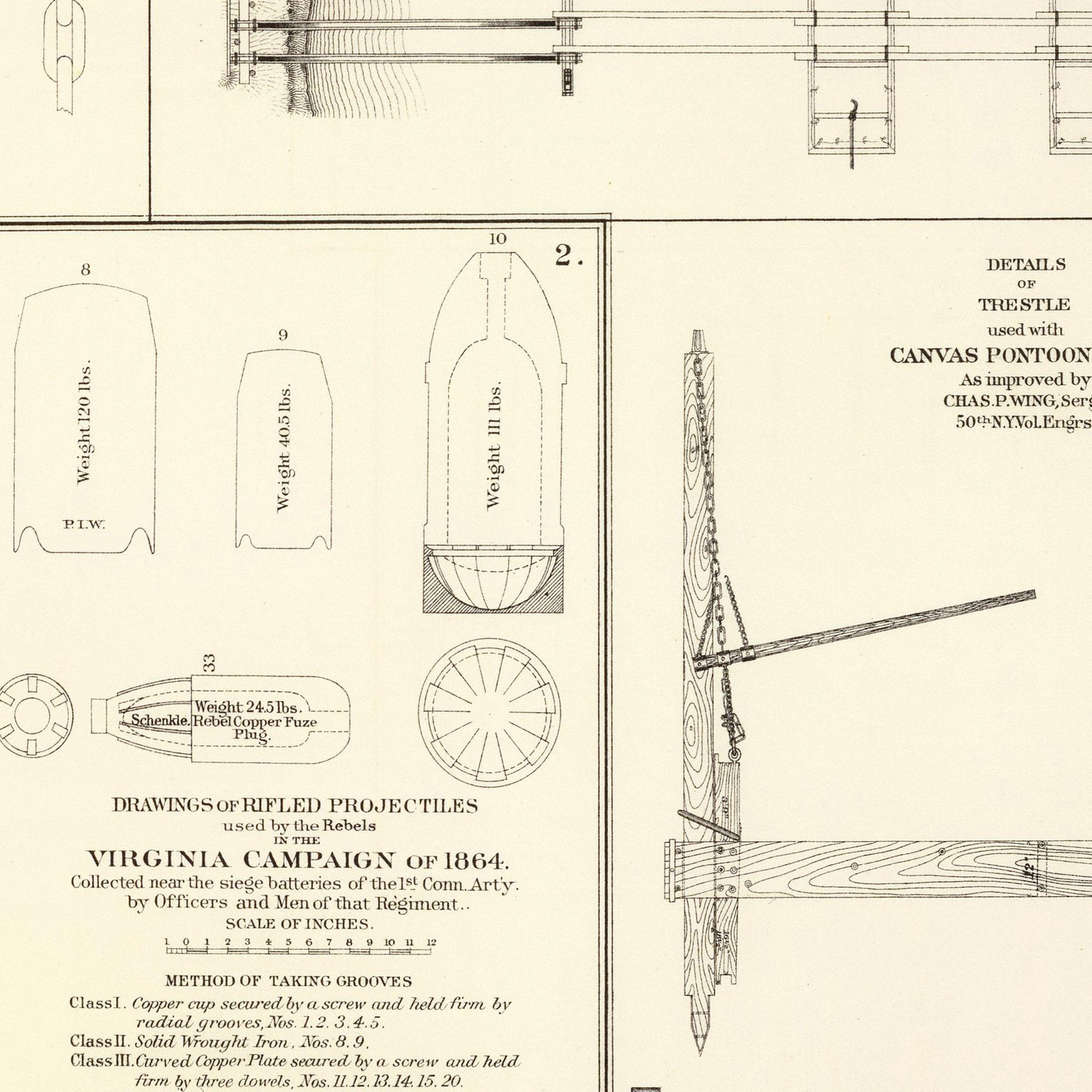 Drawings of Boats, Bridges, Wagons and Projectiles - Muir Way - Vintage Map