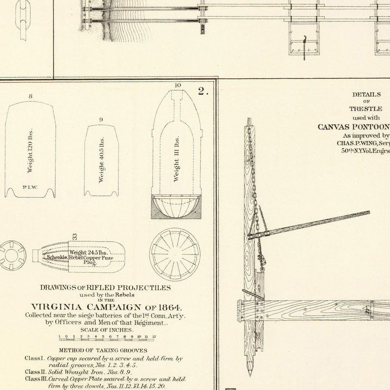 Drawings of Boats, Bridges, Wagons and Projectiles - Muir Way - Vintage Map