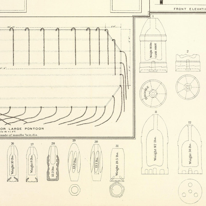 Drawings of Boats, Bridges, Wagons and Projectiles - Muir Way - Vintage Map