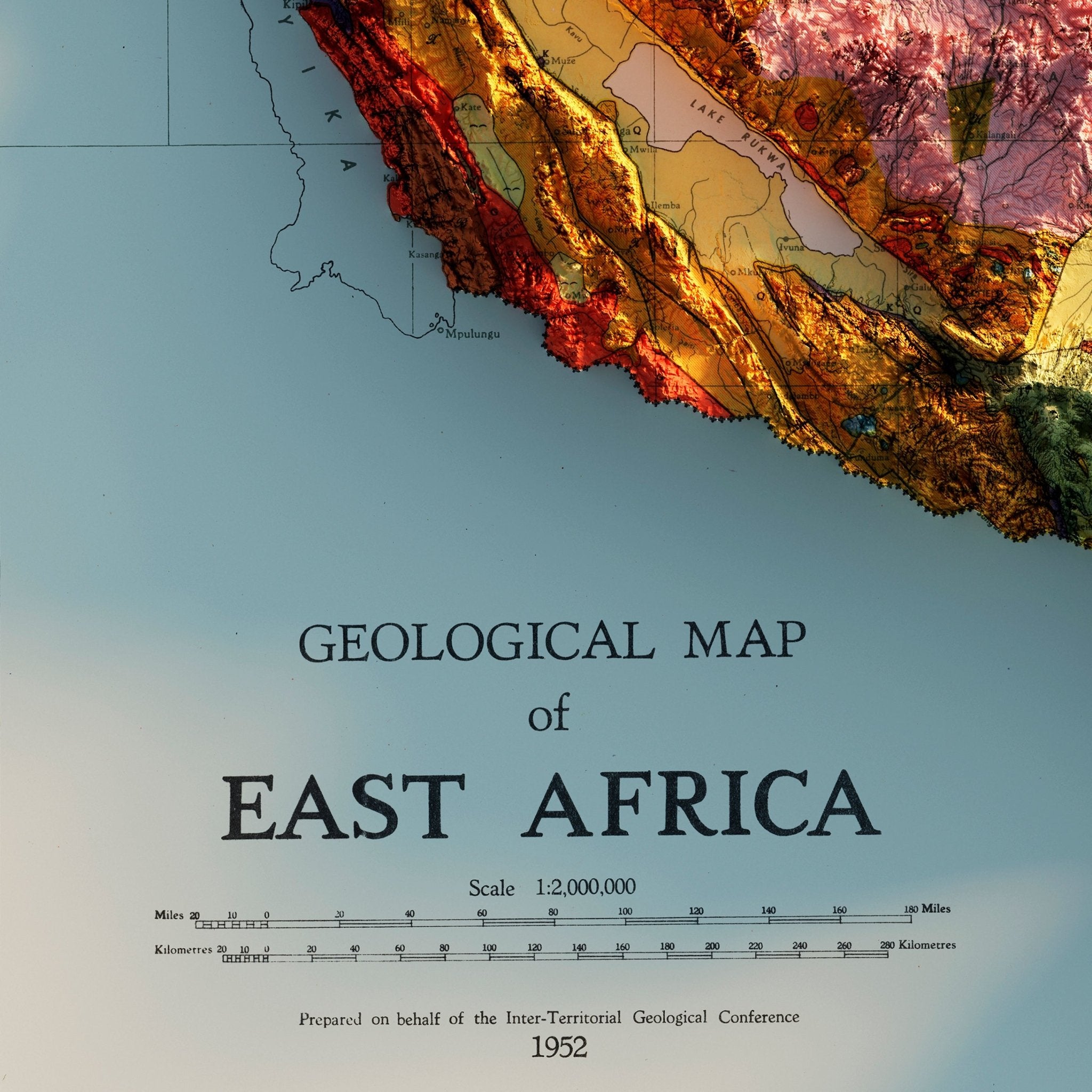 East Africa 1952 Shaded Relief Map - Muir Way - Vintage Relief