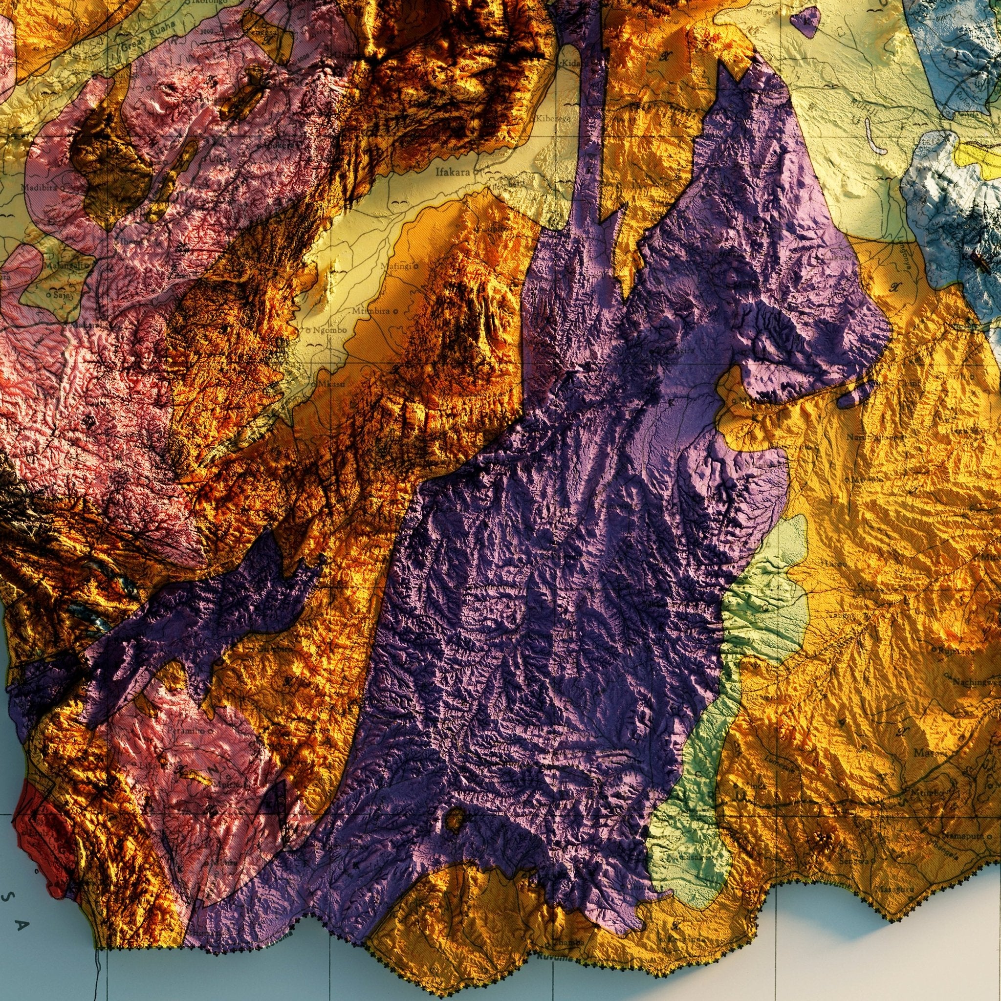 East Africa 1952 Shaded Relief Map - Muir Way - Vintage Relief