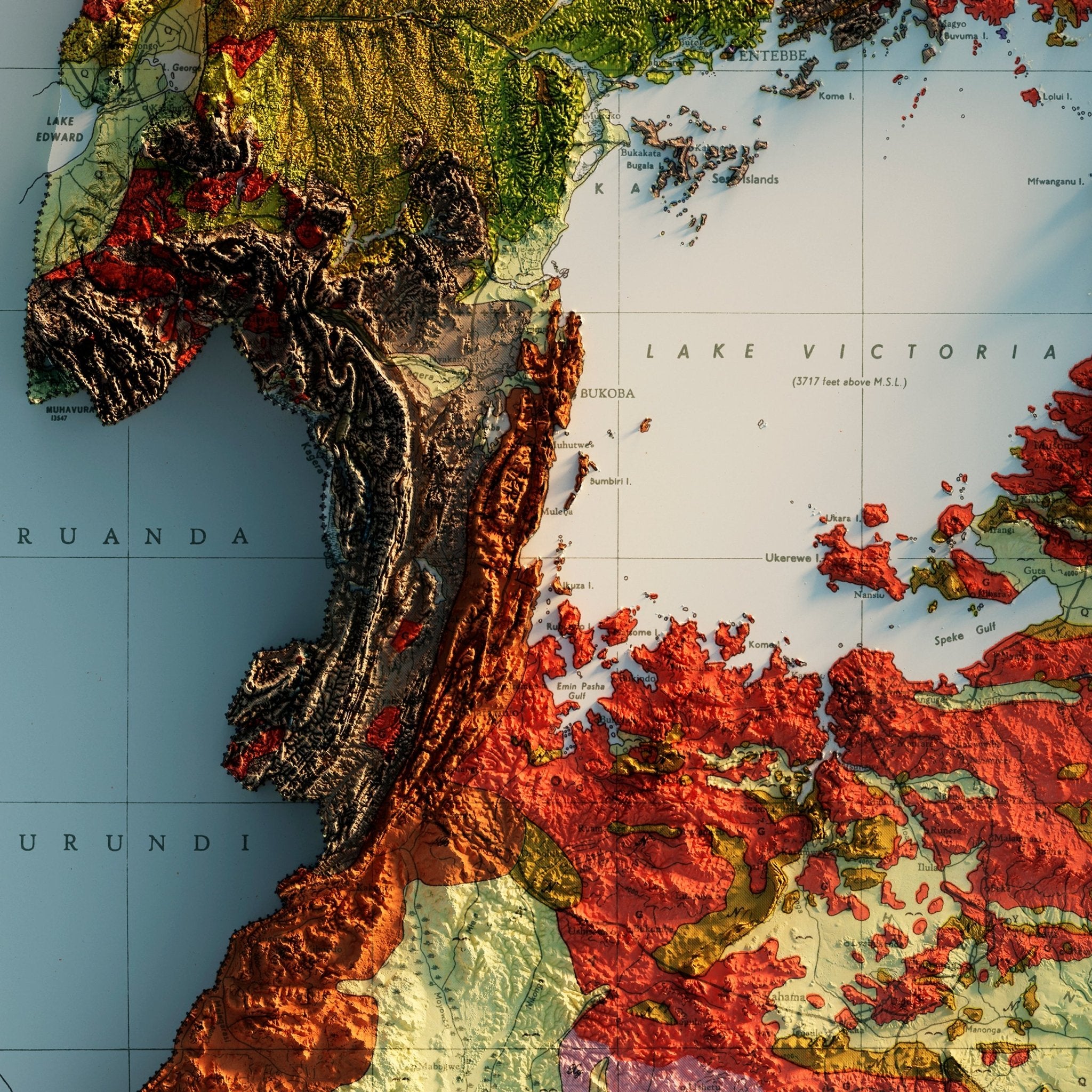 East Africa 1952 Shaded Relief Map - Muir Way - Vintage Relief