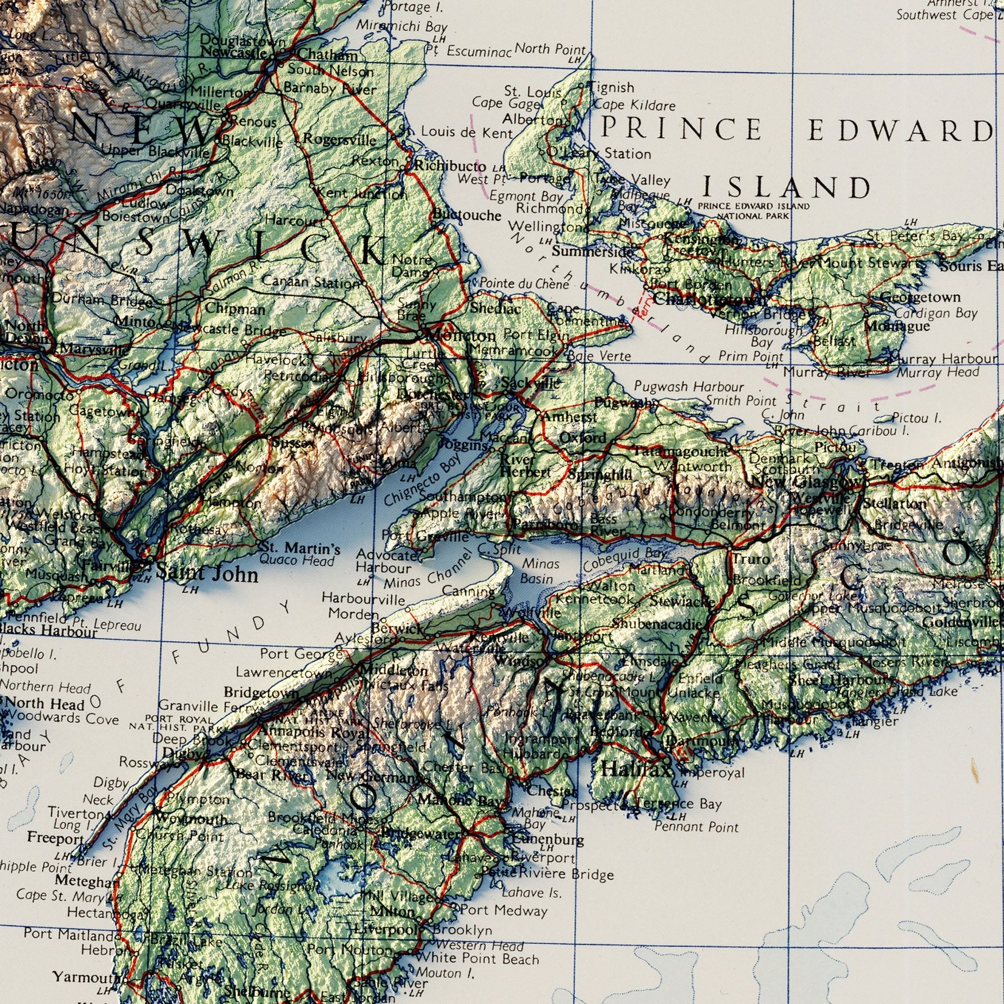 Eastern Canada 1959 Shaded Relief Map - Muir Way - Vintage Relief