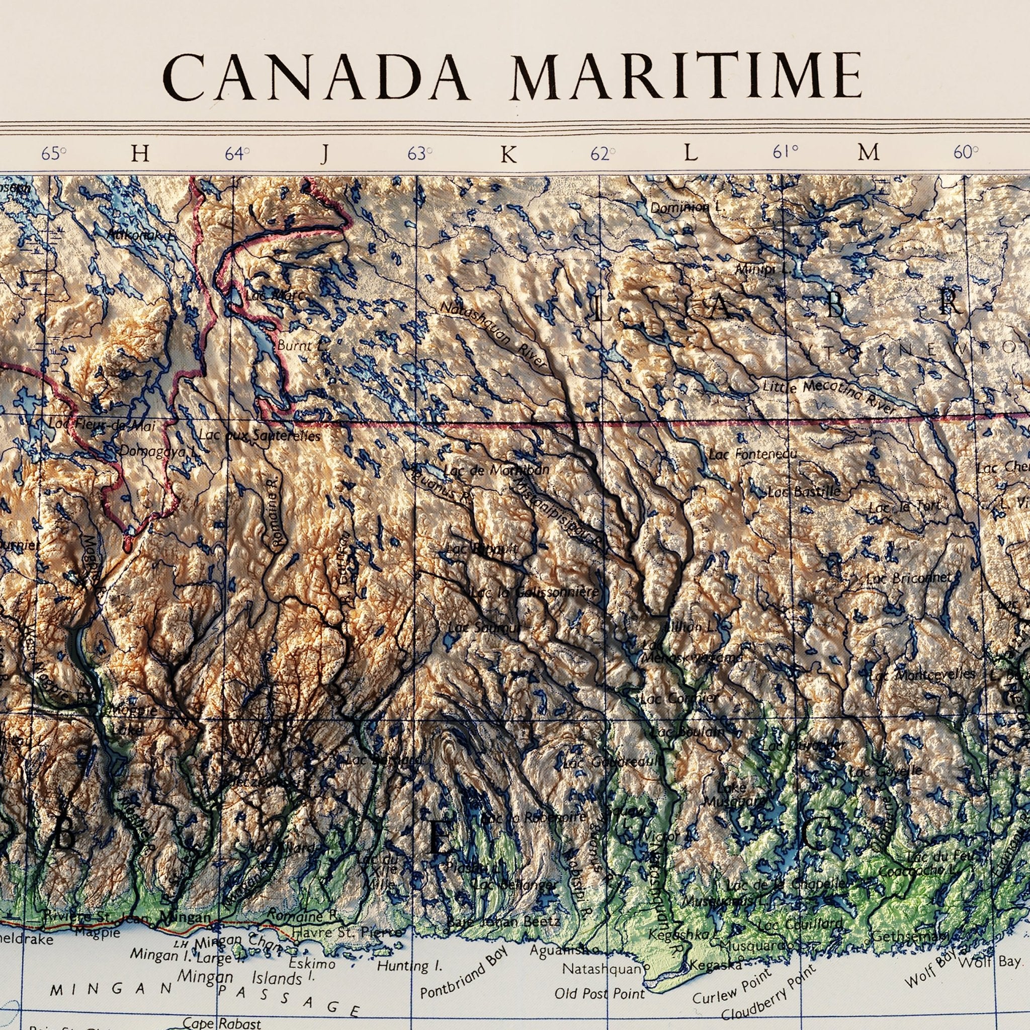 Eastern Canada 1959 Shaded Relief Map - Muir Way - Vintage Relief