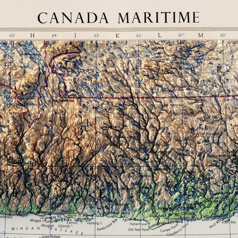Eastern Canada 1959 Shaded Relief Map - Muir Way - Vintage Relief